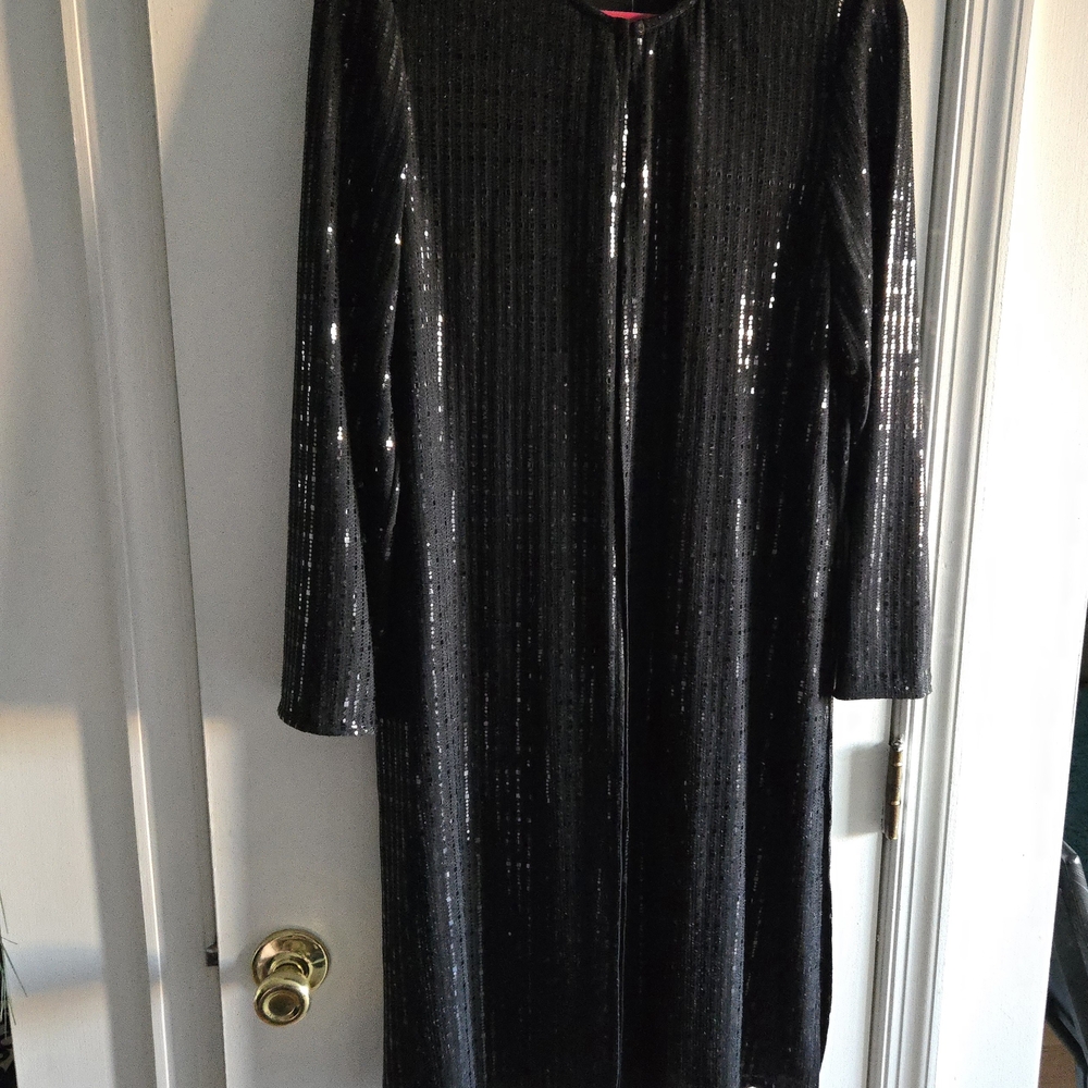 NWT Elegant Black Sequin Long Cardigan - Picture 4 of 11